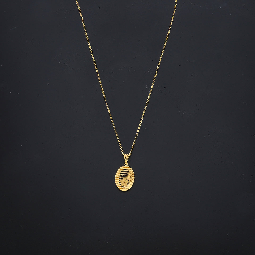 Gold Textured Oval Charm Necklace 21KT - FKJNKL21KM11285