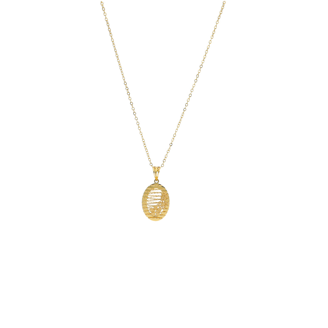 Gold Textured Oval Charm Necklace 21KT - FKJNKL21KM11285