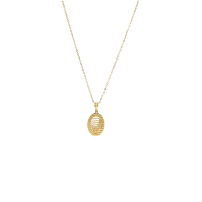Gold Textured Oval Charm Necklace 21KT - FKJNKL21KM11285