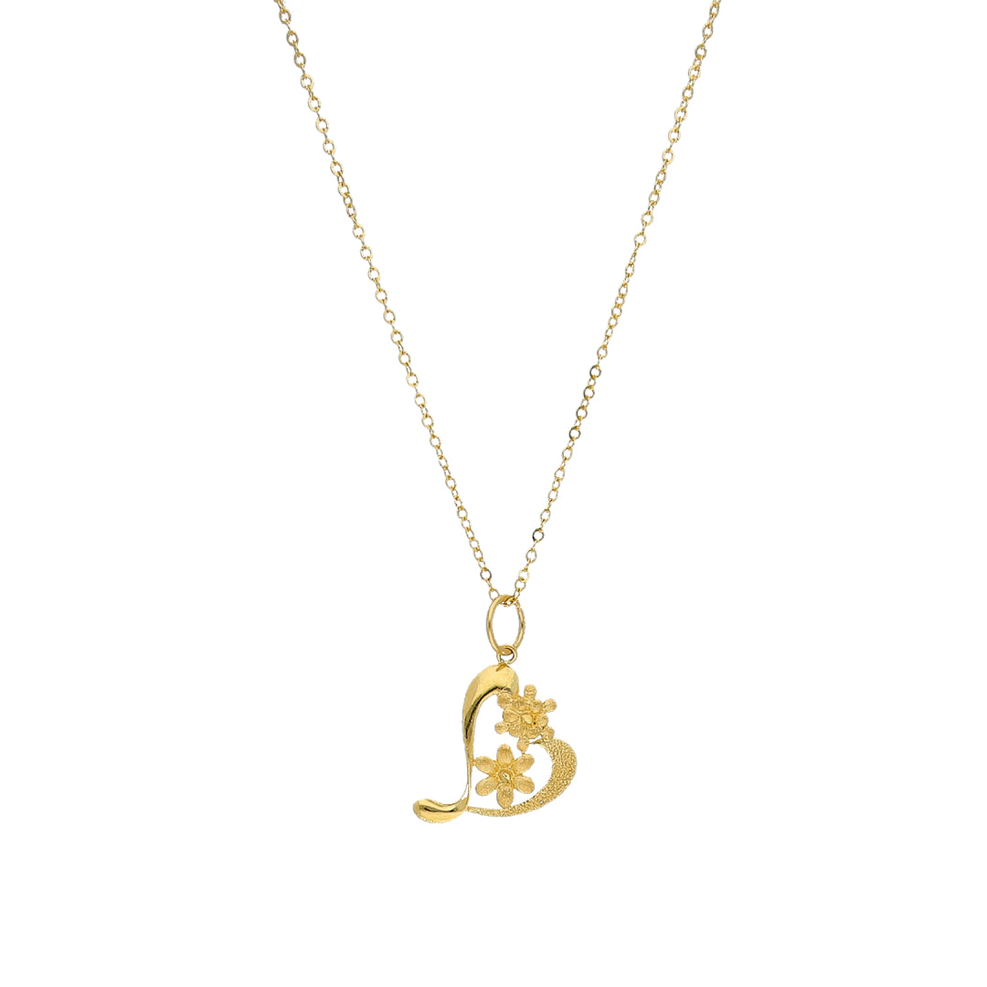 Gold Floral Heart Necklace 21KT - FKJNKL21KM11290