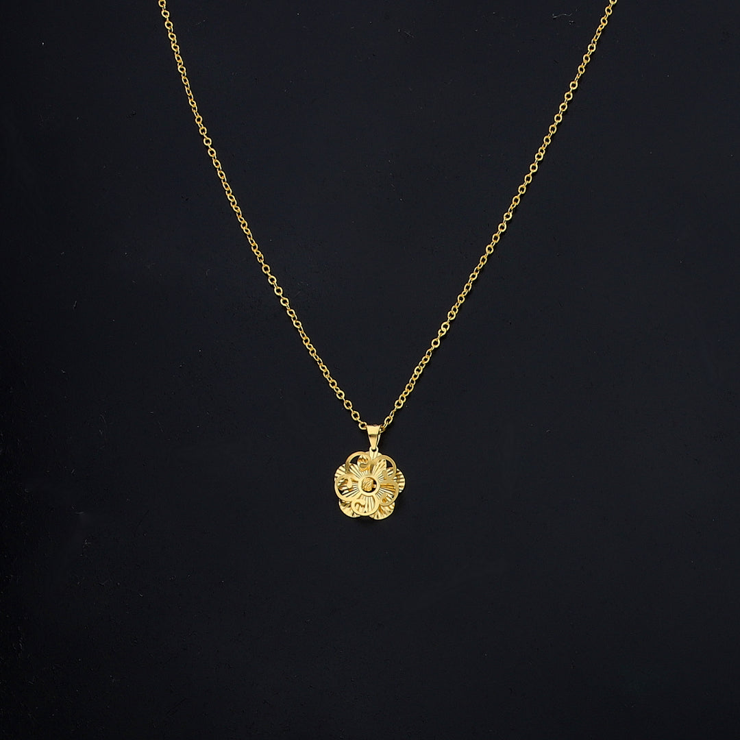 Gold Classic Floral Necklace 21KT - FKJNKL21KM11303