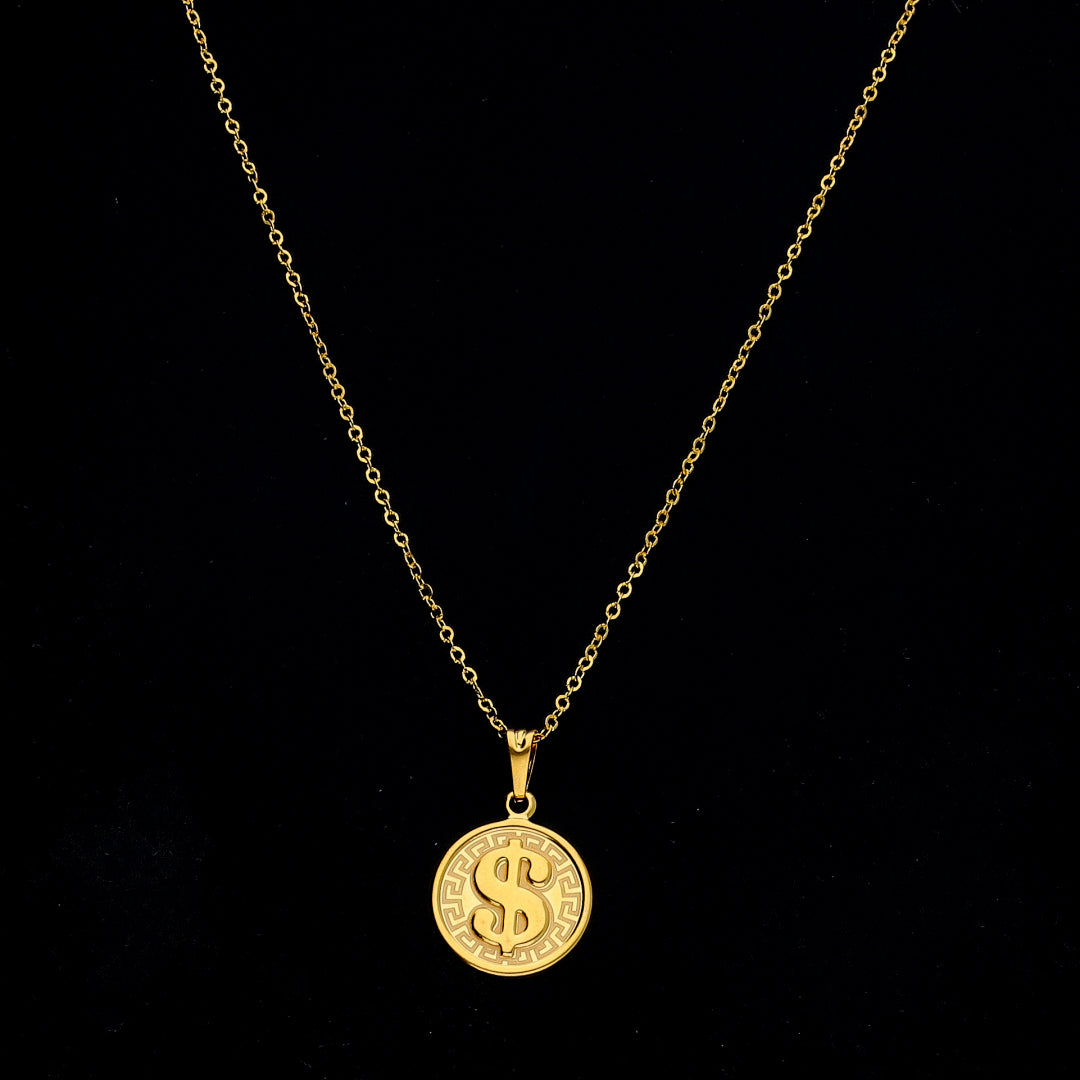 Gold Dollar Coin Necklace 21KT - FKJNKL21KM11314