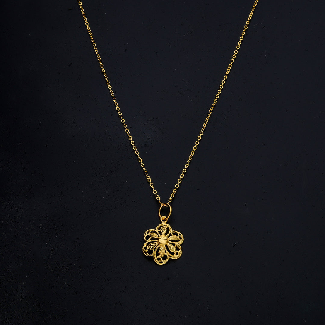 Gold Floral Filigree Necklace 21KT - FKJNKL21KM11341