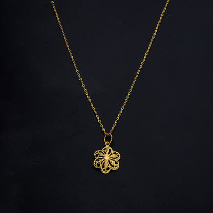 Gold Floral Filigree Necklace 21KT - FKJNKL21KM11341