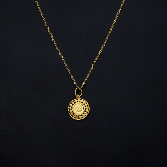 Gold Coin Medallion Necklace 21KT - FKJNKL21KM11344
