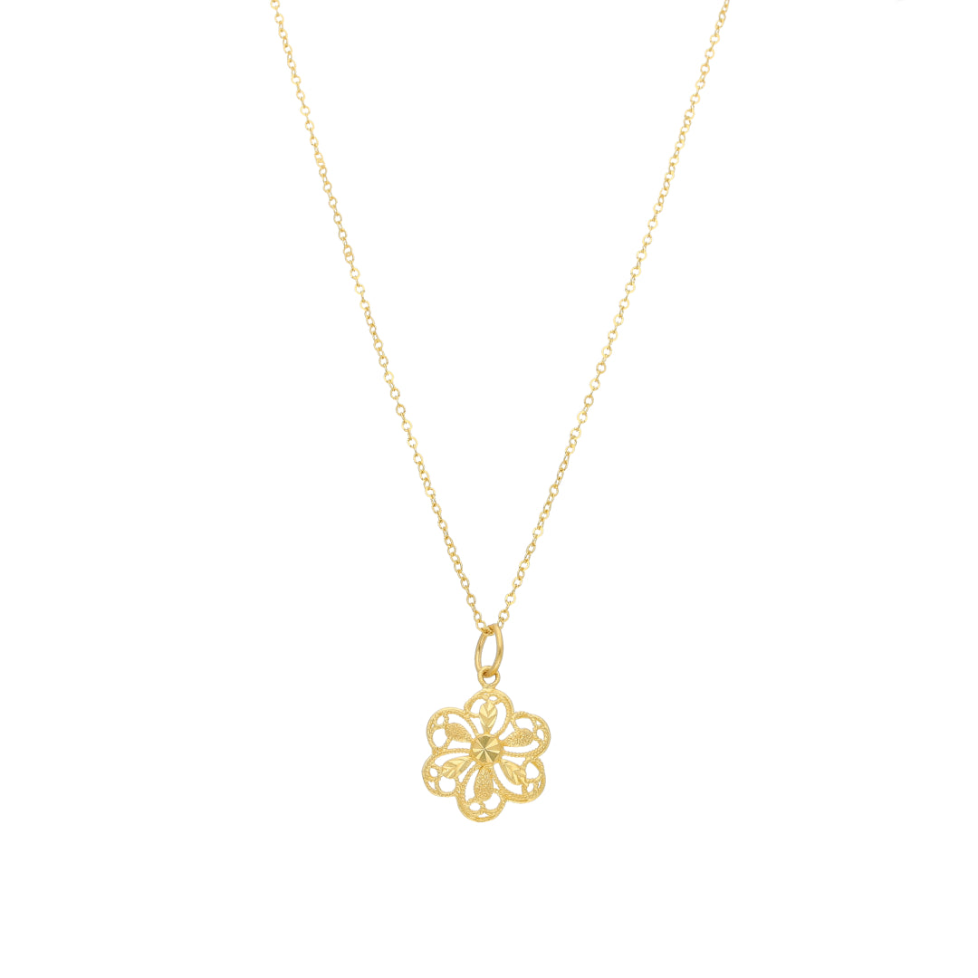 Gold Textured Flower Necklace 21KT - FKJNKL21KM11356