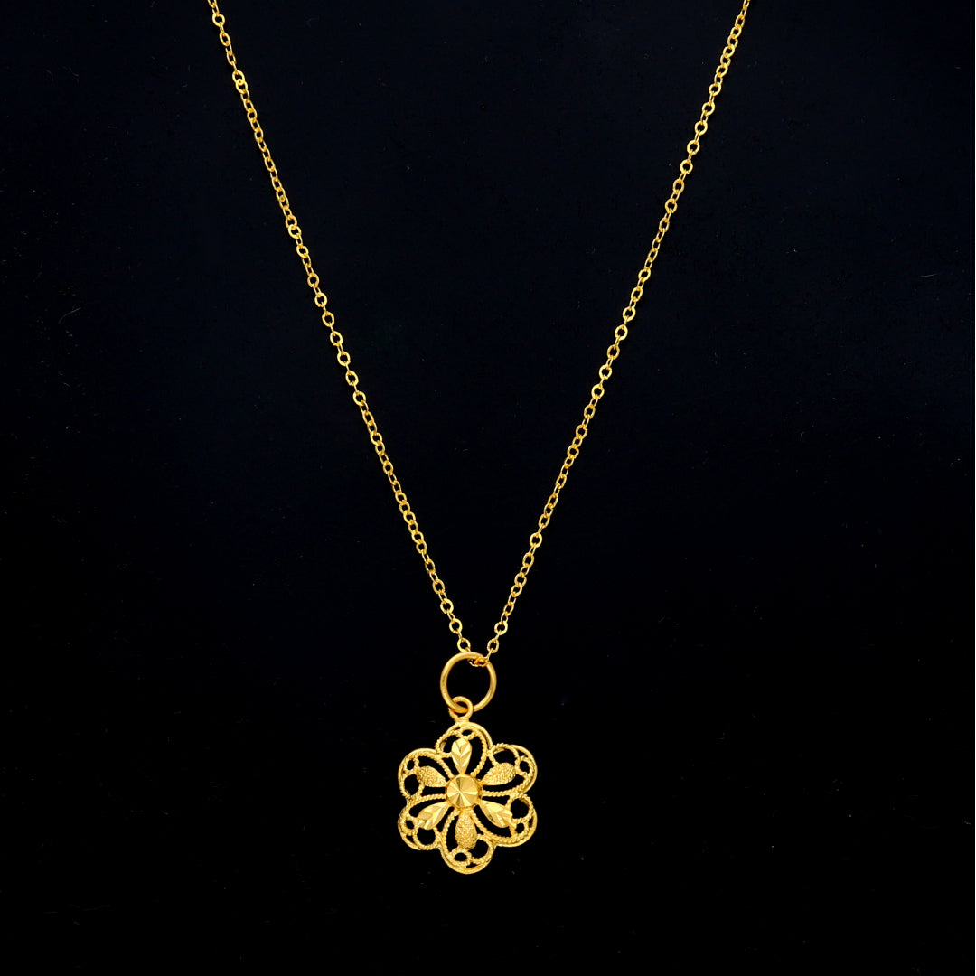 Gold Textured Flower Necklace 21KT - FKJNKL21KM11356