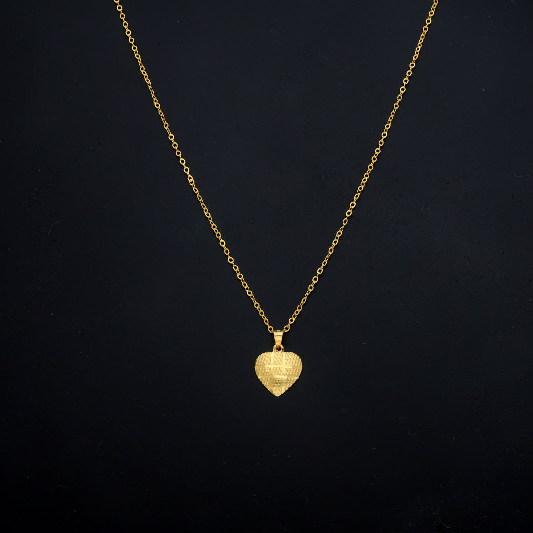 Gold Textured Heart Necklace 21KT - FKJNKL21KM11360