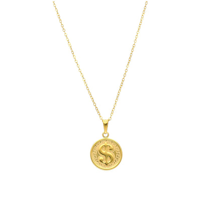 Gold Dollar Sign Necklace 21KT - FKJNKL21KM11366
