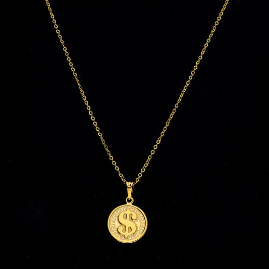 Gold Dollar Sign Necklace 21KT - FKJNKL21KM11366