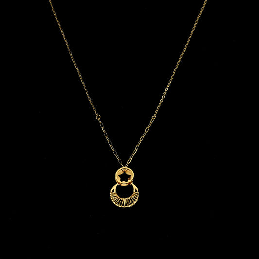 Gold Star Circle Necklace 21KT - FKJNKL21KM11412