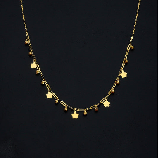 Gold Clover Drop Necklace 21KT - FKJNKL21KM11415