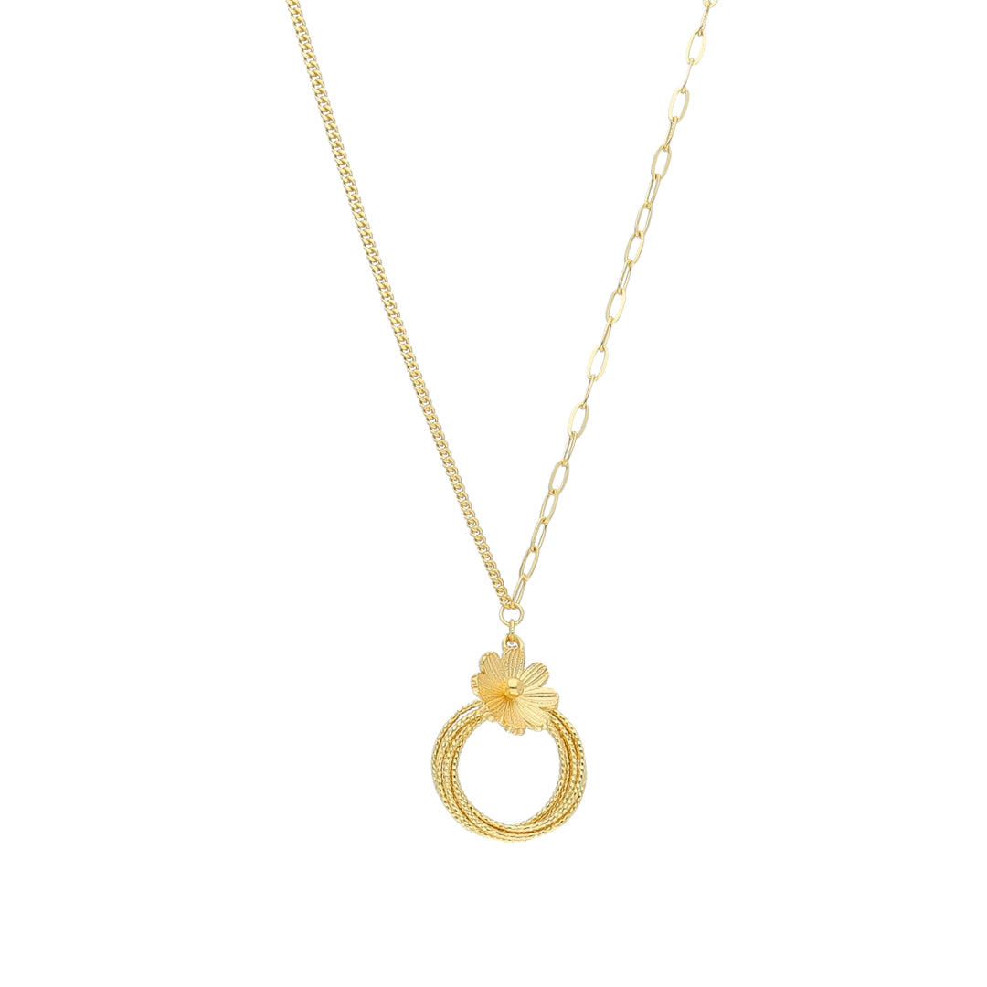 Gold Floral Ring Necklace 21KT - FKJNKL21KM11420