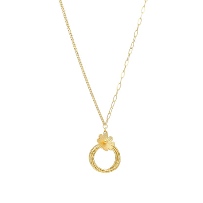 Gold Floral Ring Necklace 21KT - FKJNKL21KM11420