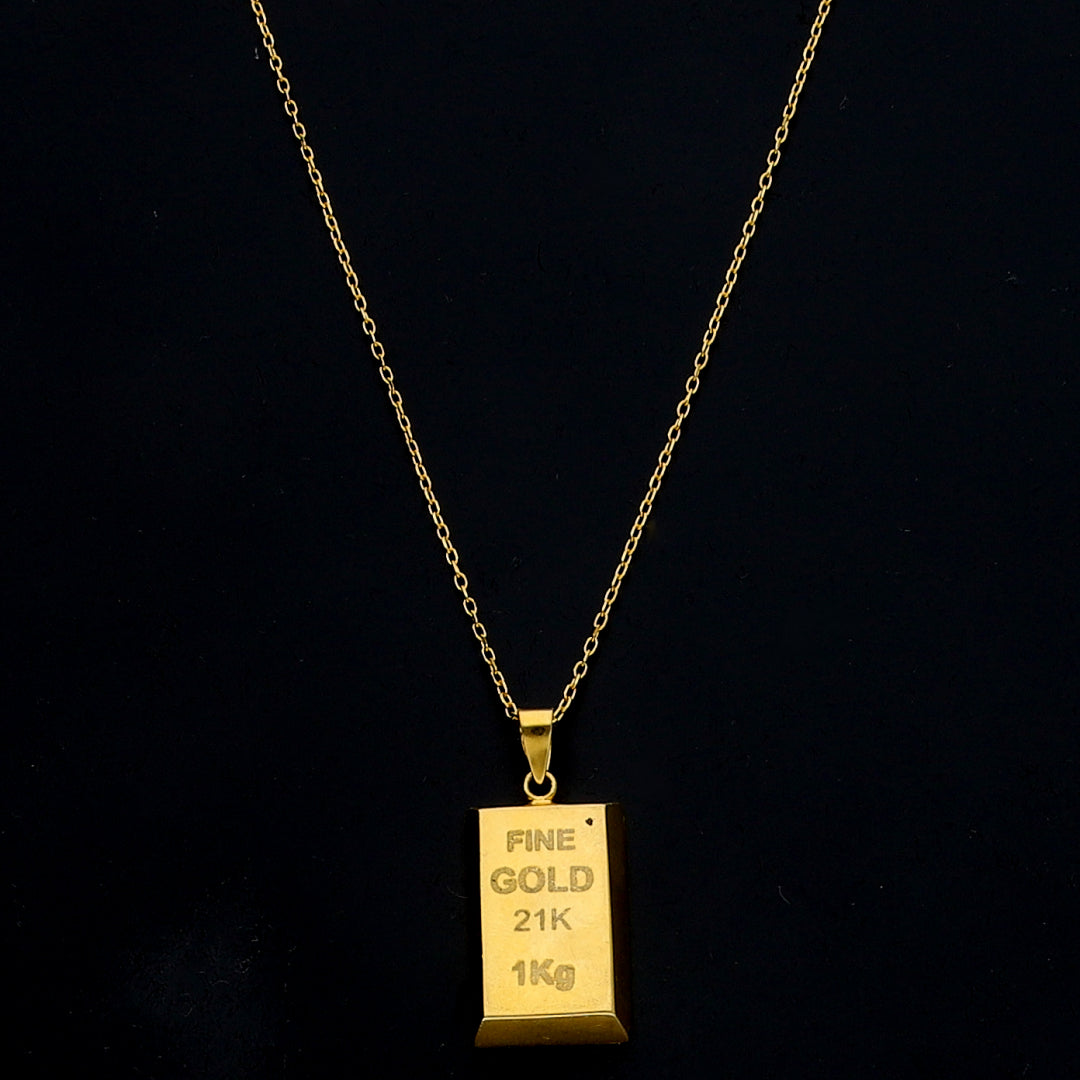 Gold Rectangular Ingot Necklace 21KT - FKJNKL21KM11434