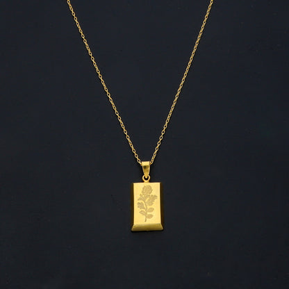 Gold Rose Engraved Ingot Necklace 21KT - FKJNKL21KM11435