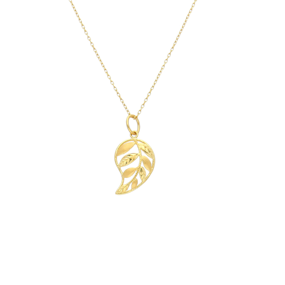Gold Filigree Leaf Necklace 21KT - FKJNKL21KM11439