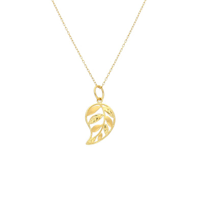 Gold Filigree Leaf Necklace 21KT - FKJNKL21KM11439