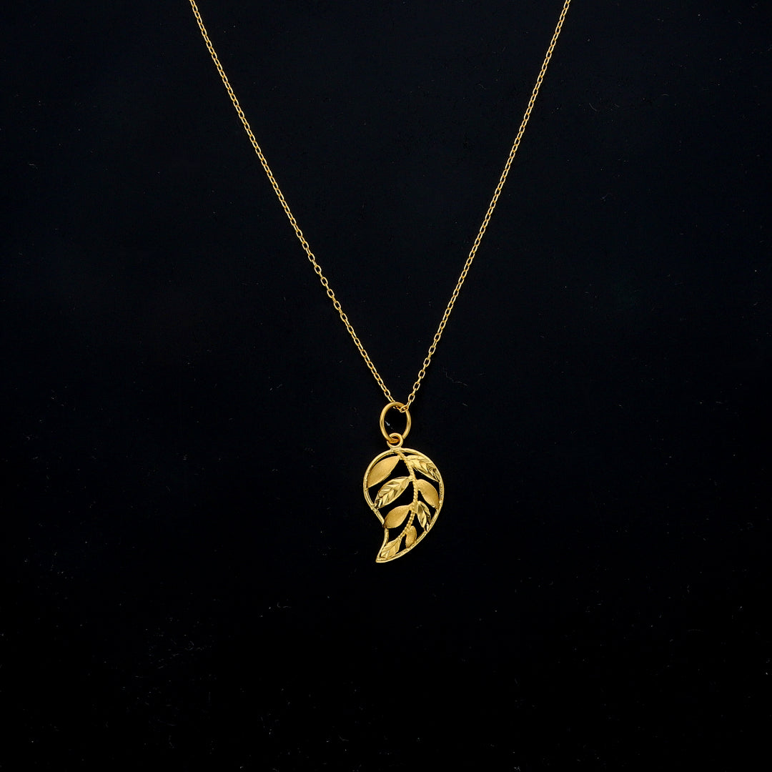 Gold Filigree Leaf Necklace 21KT - FKJNKL21KM11439