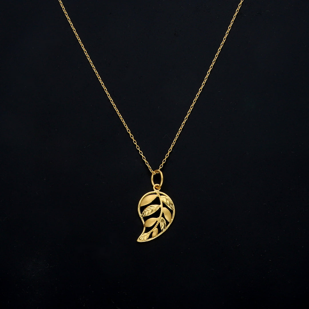 Gold Filigree Leaf Necklace 21KT - FKJNKL21KM11439