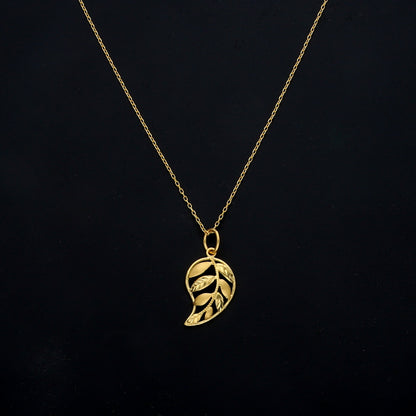 Gold Filigree Leaf Necklace 21KT - FKJNKL21KM11439