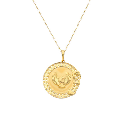 Gold Eagle Medallion Necklace 21KT - FKJNKL21KM11442