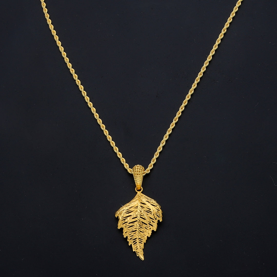 Gold Textured Leaf Necklace 21KT - FKJNKL21KM11448