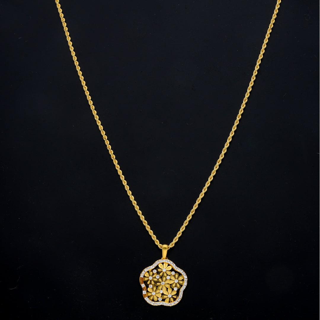 Gold Floral Cluster Necklace 21KT - FKJNKL21KM11449
