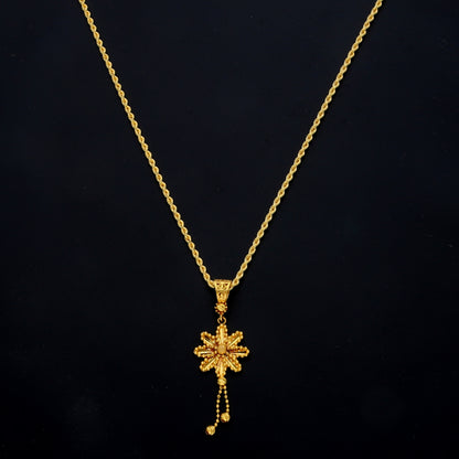 Gold Floral Star Drop Necklace 21KT - FKJNKL21KM11452