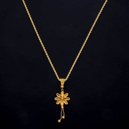 Gold Floral Star Drop Necklace 21KT - FKJNKL21KM11452