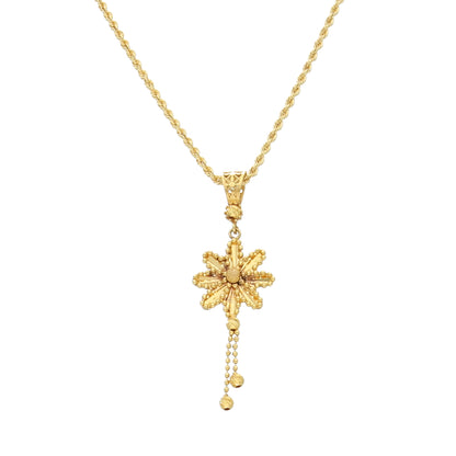 Gold Floral Star Drop Necklace 21KT - FKJNKL21KM11452