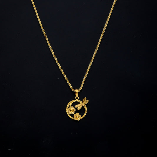 Gold Contemporary Floral Necklace 21KT - FKJNKL21KM11456