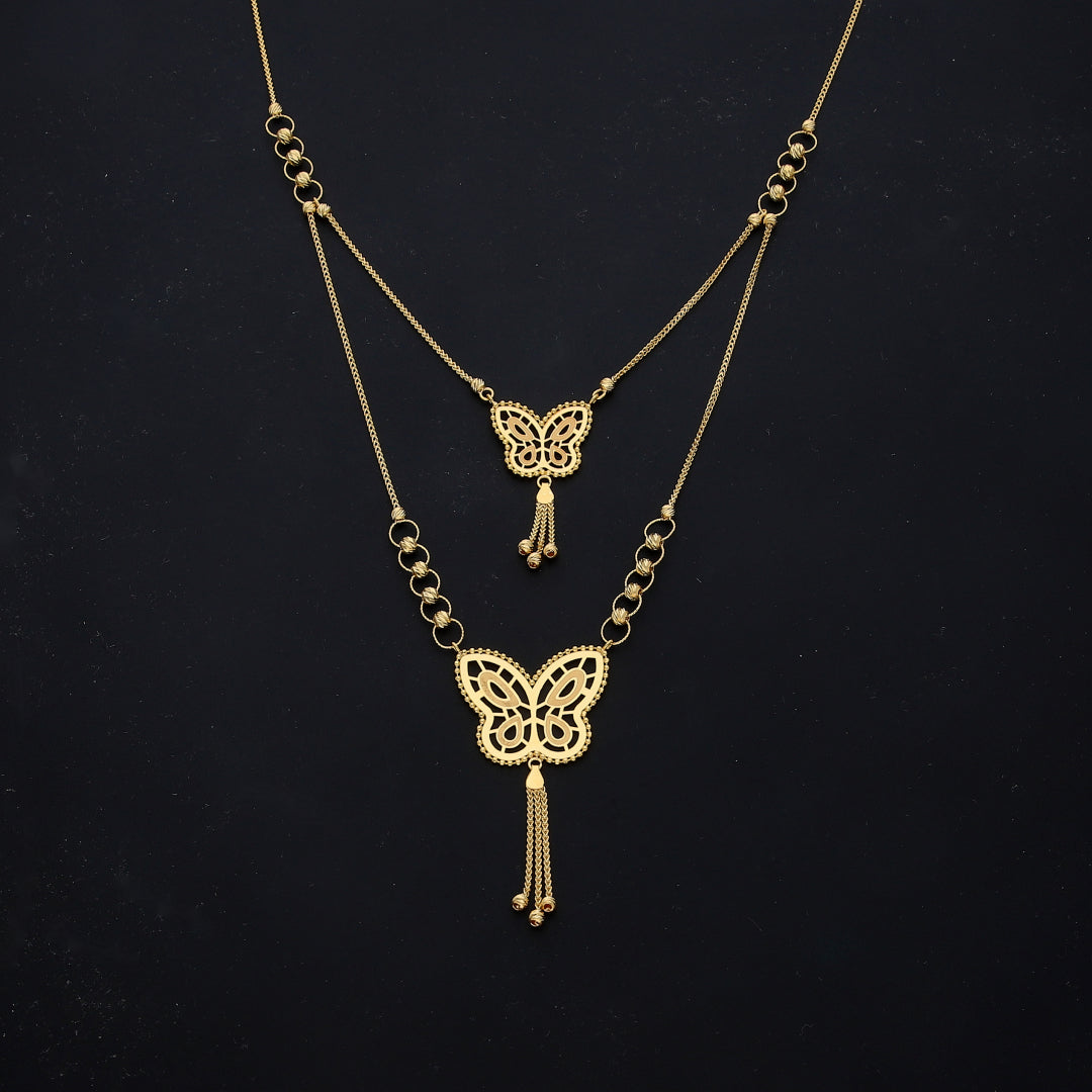 Gold Butterfly Shaped Layer Necklace 21KT - FKJNKL21KM11834