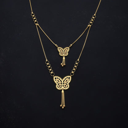 Gold Butterfly Shaped Layer Necklace 21KT - FKJNKL21KM11834