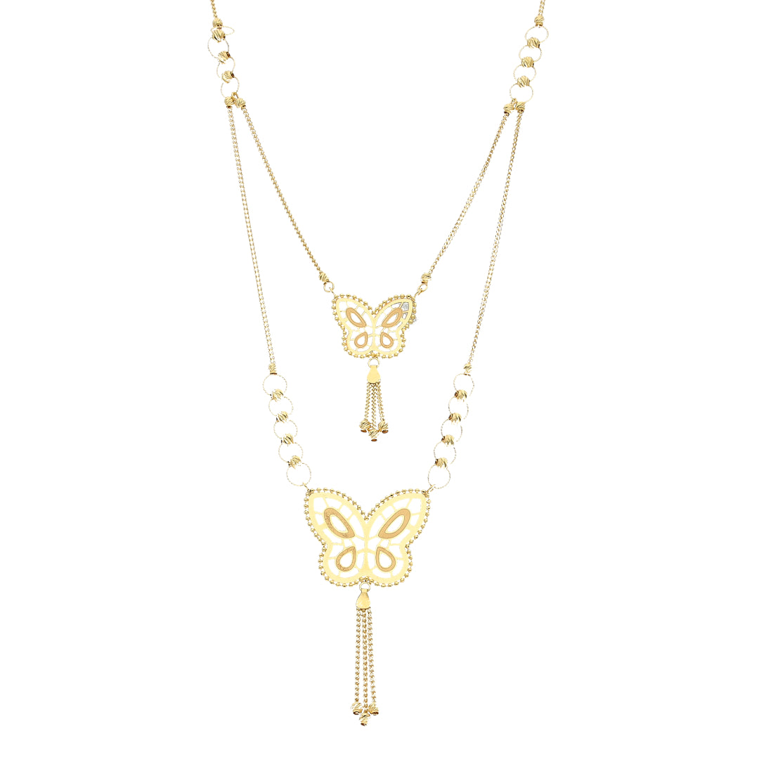 Gold Butterfly Shaped Layer Necklace 21KT - FKJNKL21KM11834