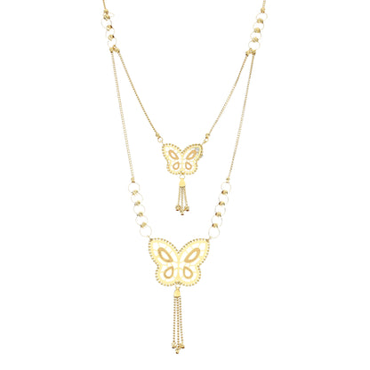 Gold Butterfly Shaped Layer Necklace 21KT - FKJNKL21KM11834