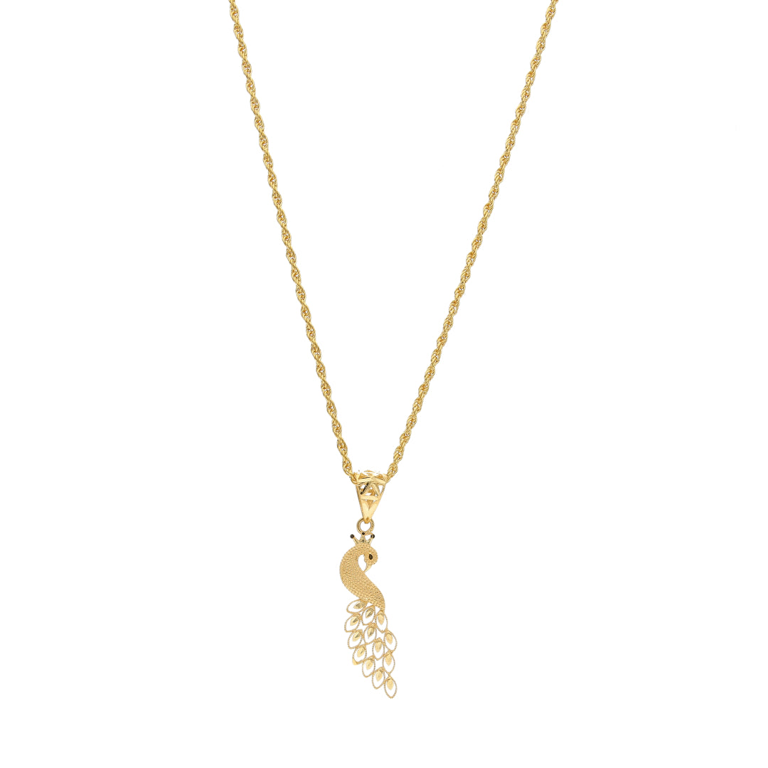 Gold Peacock Shaped Necklace (Chain with Pendant) 21KT - FKJNKL21KM11836