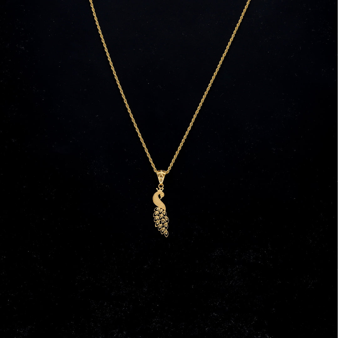 Gold Peacock Shaped Necklace (Chain with Pendant) 21KT - FKJNKL21KM11836