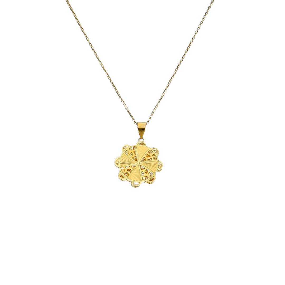 Gold Necklace (Chain with Flower Shaped Pendant) 21KT - FKJNKL21KM11858