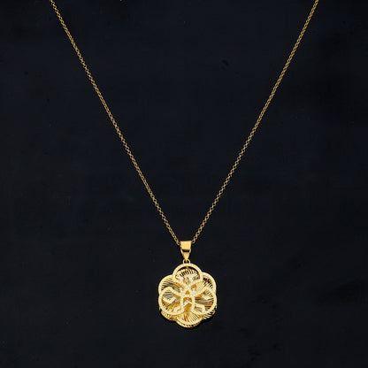 Gold Necklace (Chain with Elegant Flower Shaped Pendant) 21KT - FKJNKL21KM11859