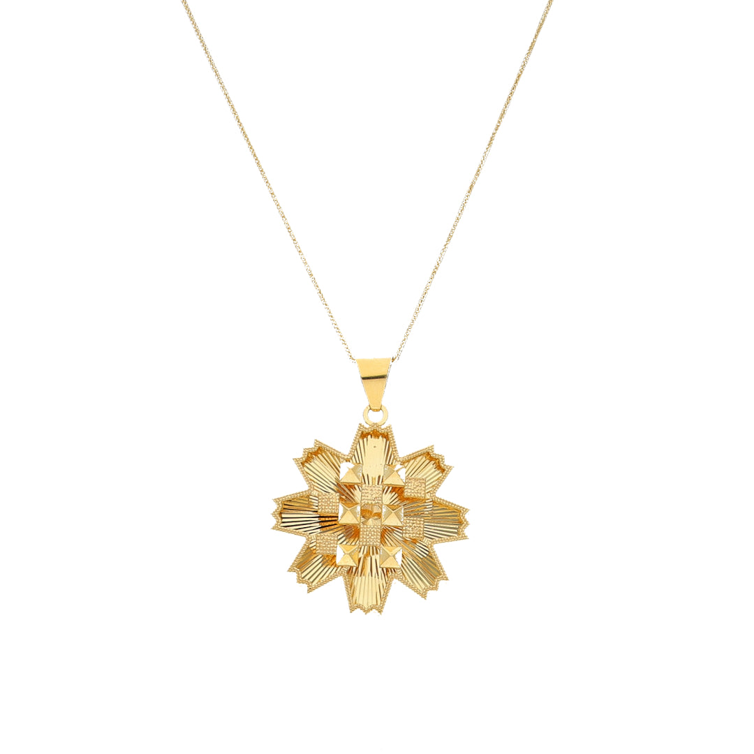 Gold Necklace (Chain with Elegant Flower Shaped Pendant) 21KT - FKJNKL21KM11875