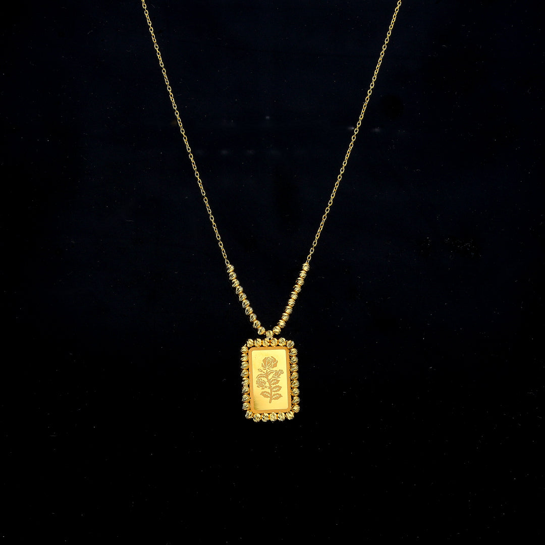 Gold Rose Bar Shaped Necklace 21KT - FKJNKL21KM11910