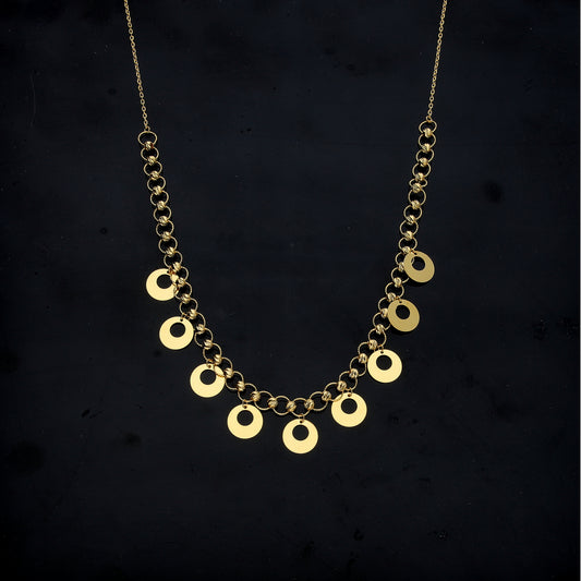 Gold Elegant Circles Shaped Necklace 21KT - FKJNKL21KM11913