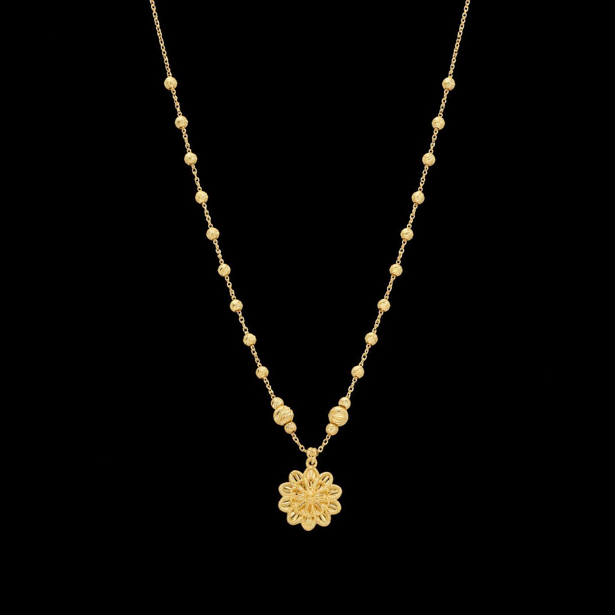 Gold Flower Shaped Necklace 21KT - FKJNKL21KM12006