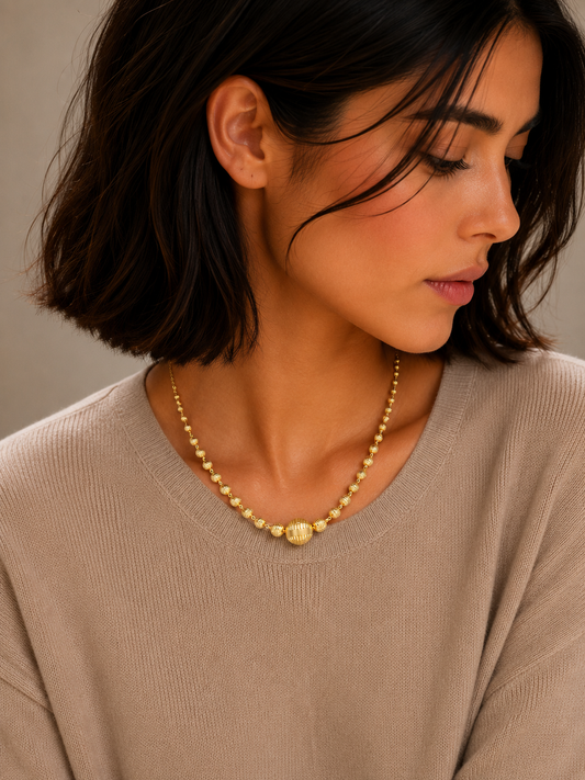 Gold Round Beads Necklace 21KT - FKJNKL21KM12014