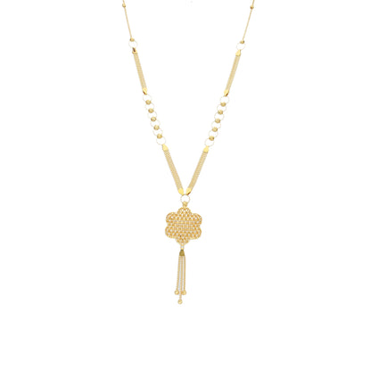 Gold Flower Shaped Tassel Necklace 21KT - FKJNKL21KM12015