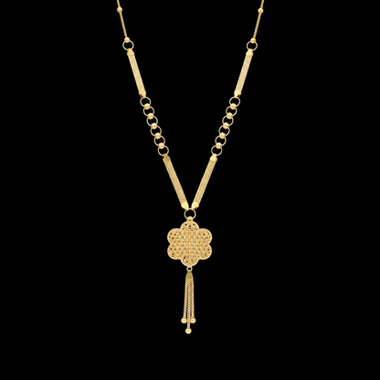 Gold Flower Shaped Tassel Necklace 21KT - FKJNKL21KM12015