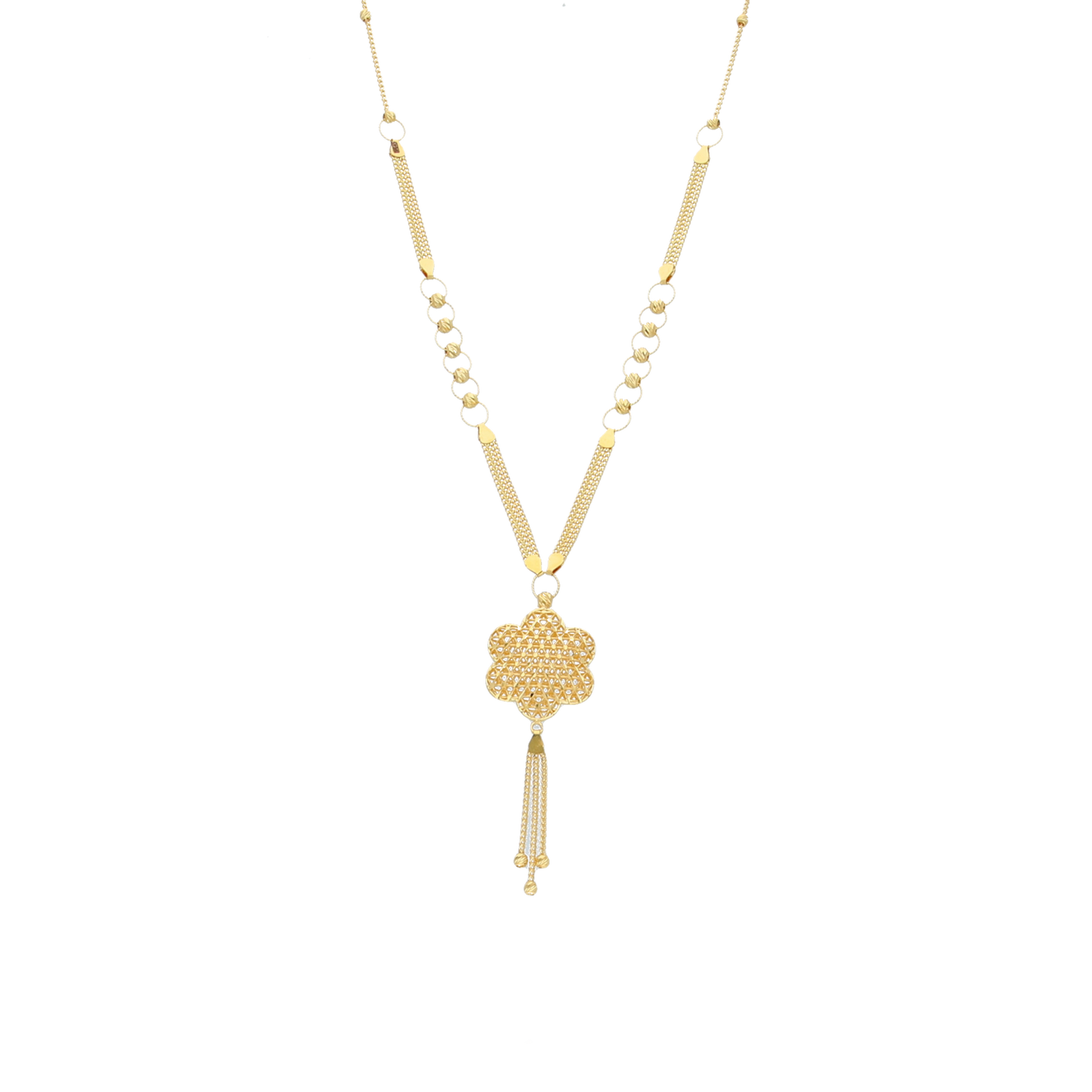 Gold Flower Shaped Tassel Necklace 21KT - FKJNKL21KM12015