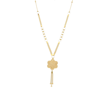 Gold Flower Shaped Tassel Necklace 21KT - FKJNKL21KM12015