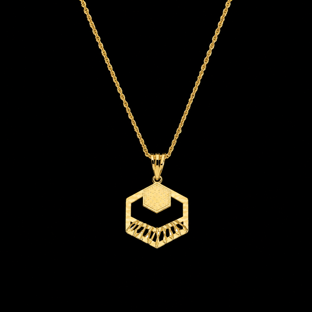 Gold Necklace (Chain with Chic Pendant) 21KT - FKJNKL21KM12022
